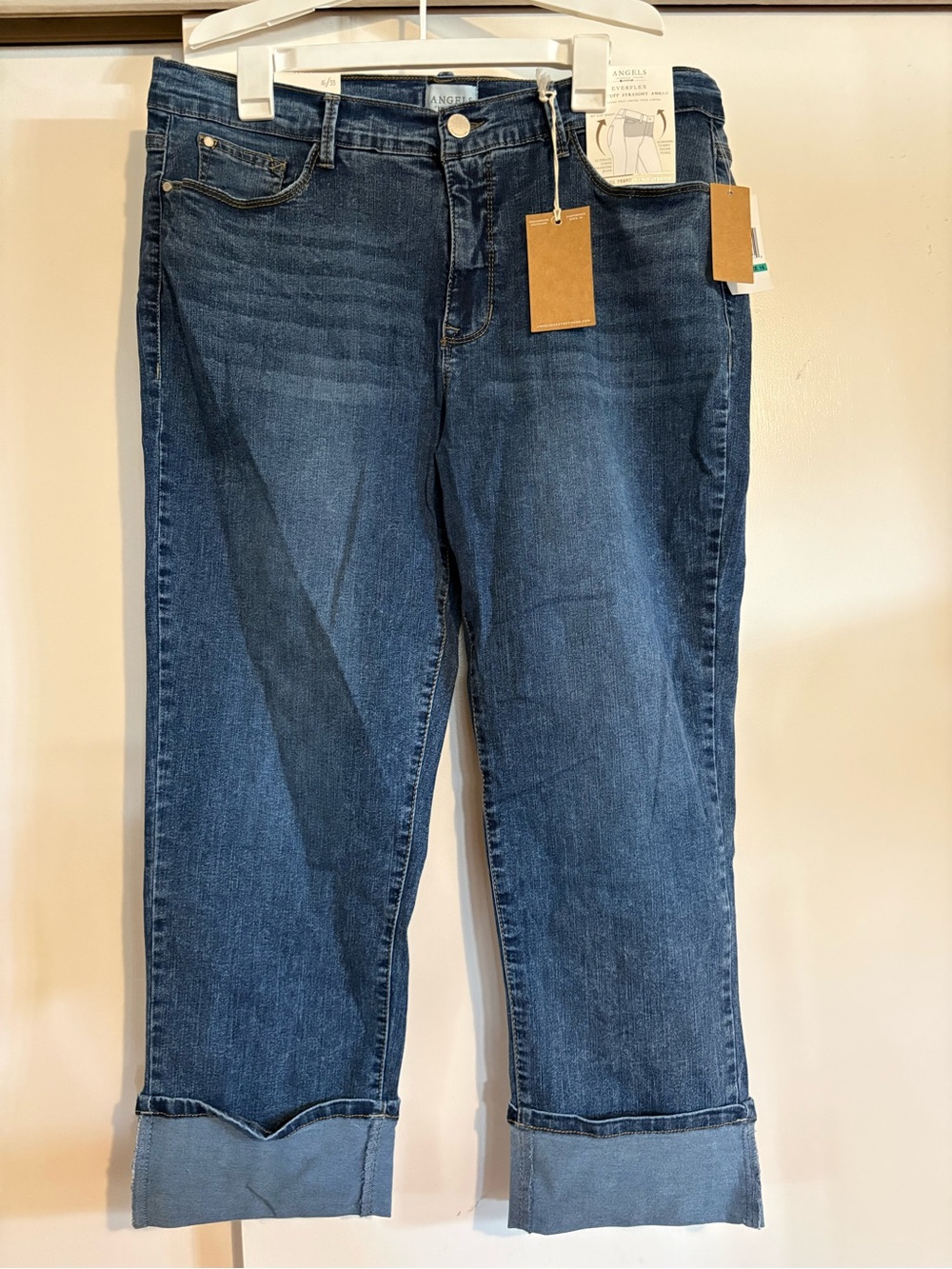 Angels Mid-Dark Blue Cuffed Cropped Jeans